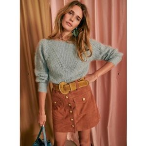 Sezane Bettie Skirt in Hazelnut Suede